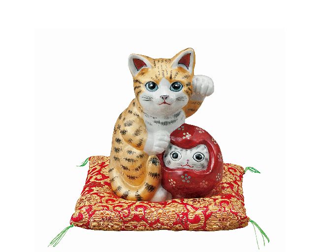 
九谷焼ギフト ご贈答品 御祝い 九谷焼5.3号達磨招き猫 金彩釉（布団付）
