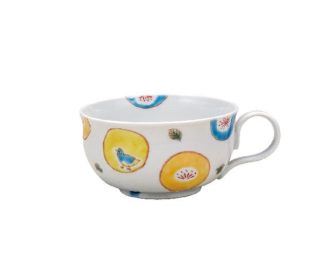 
九谷焼ギフト ご贈答品 御祝い 九谷焼スープカップ 丸紋水玉 川合孝知
