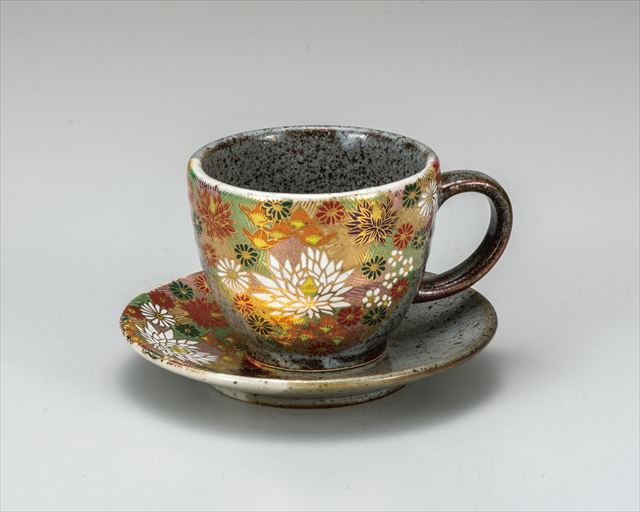 九谷焼高級ギフト ご贈答品 九谷焼カップ ソーサー 花詰 九谷焼販売のうつわの五彩庵