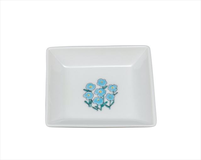
九谷焼ギフト ご贈答品 御祝い 九谷焼3号角小皿 花束 水色
