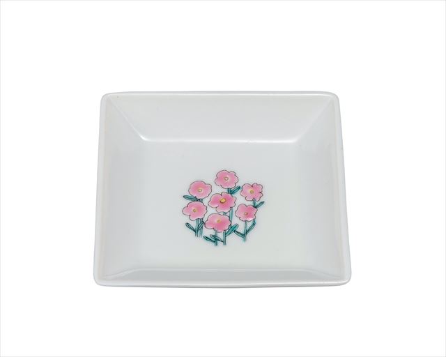 
九谷焼ギフト ご贈答品 御祝い 九谷焼3号角小皿 花束 ピンク
